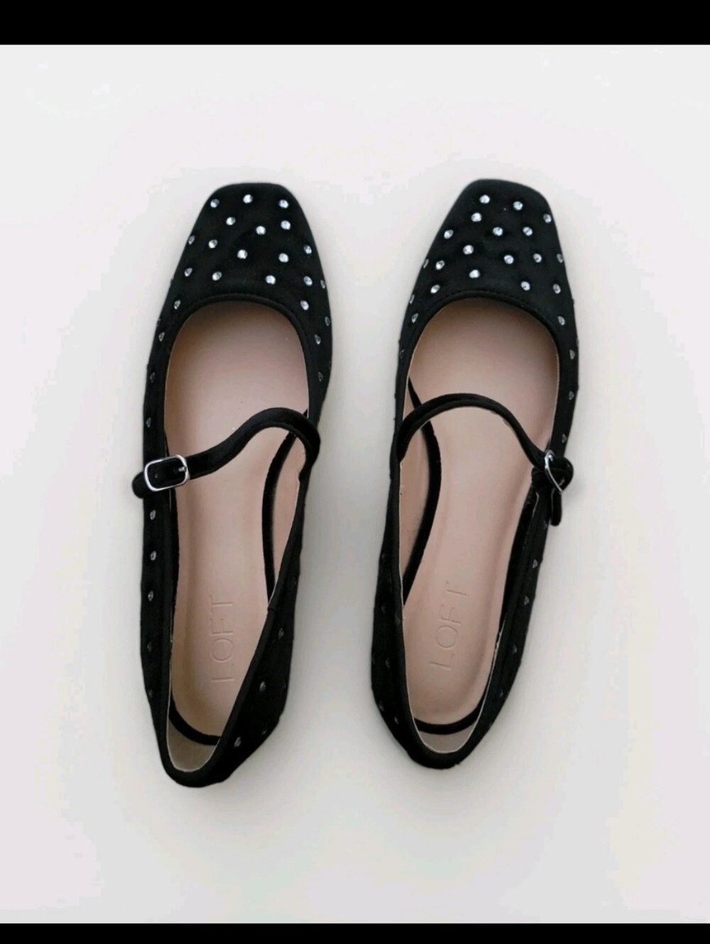 LOFT Sparkle Mesh Ballet Flats Rhinestone Embellishments Size 9- Black